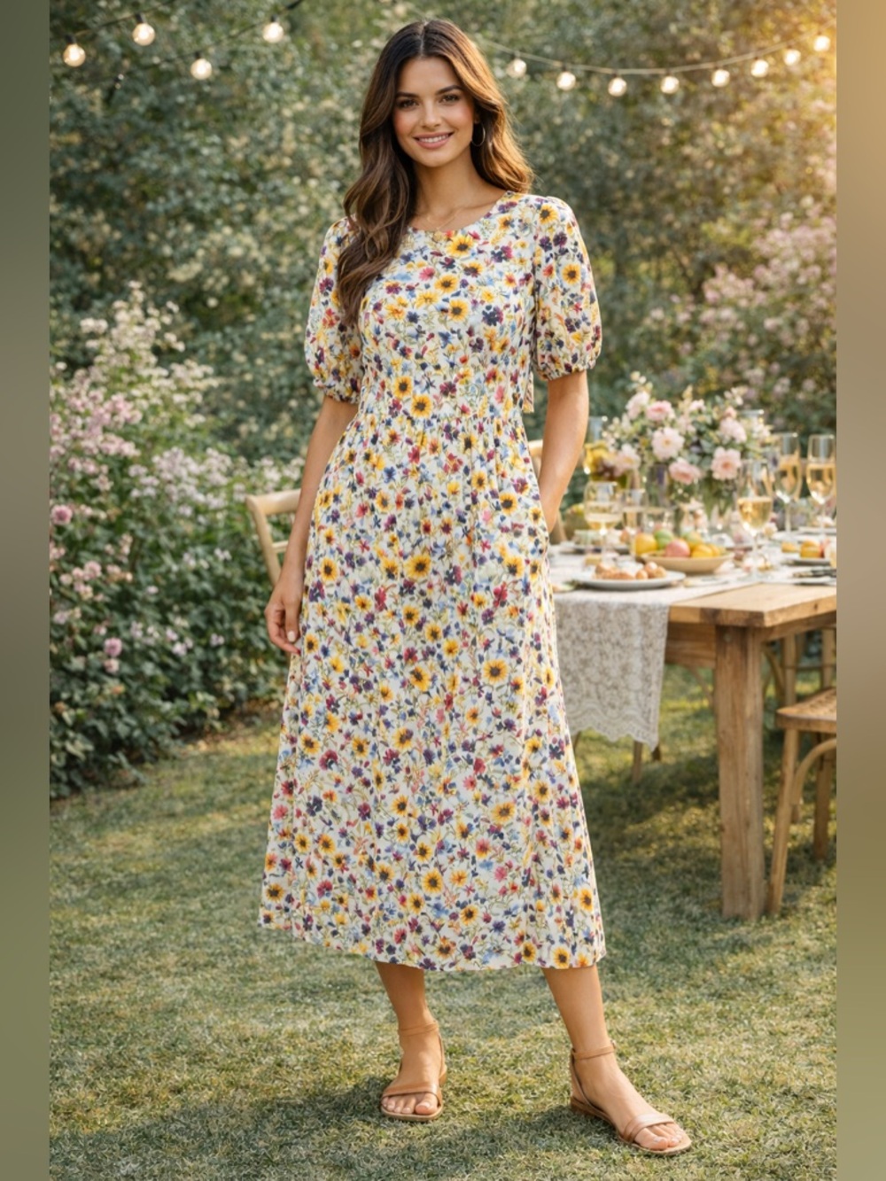 Old Navy Floral Puff Sleeve Midi Dress Cottagecore Prairie Boho S Garden Modest